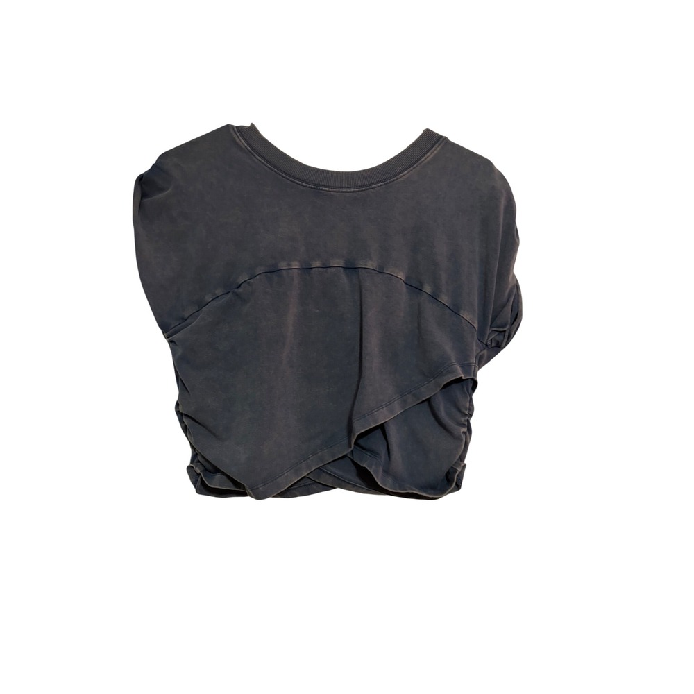 Free People Movement Wrap Front Mineral Wash Cropped Top Navy Blue L